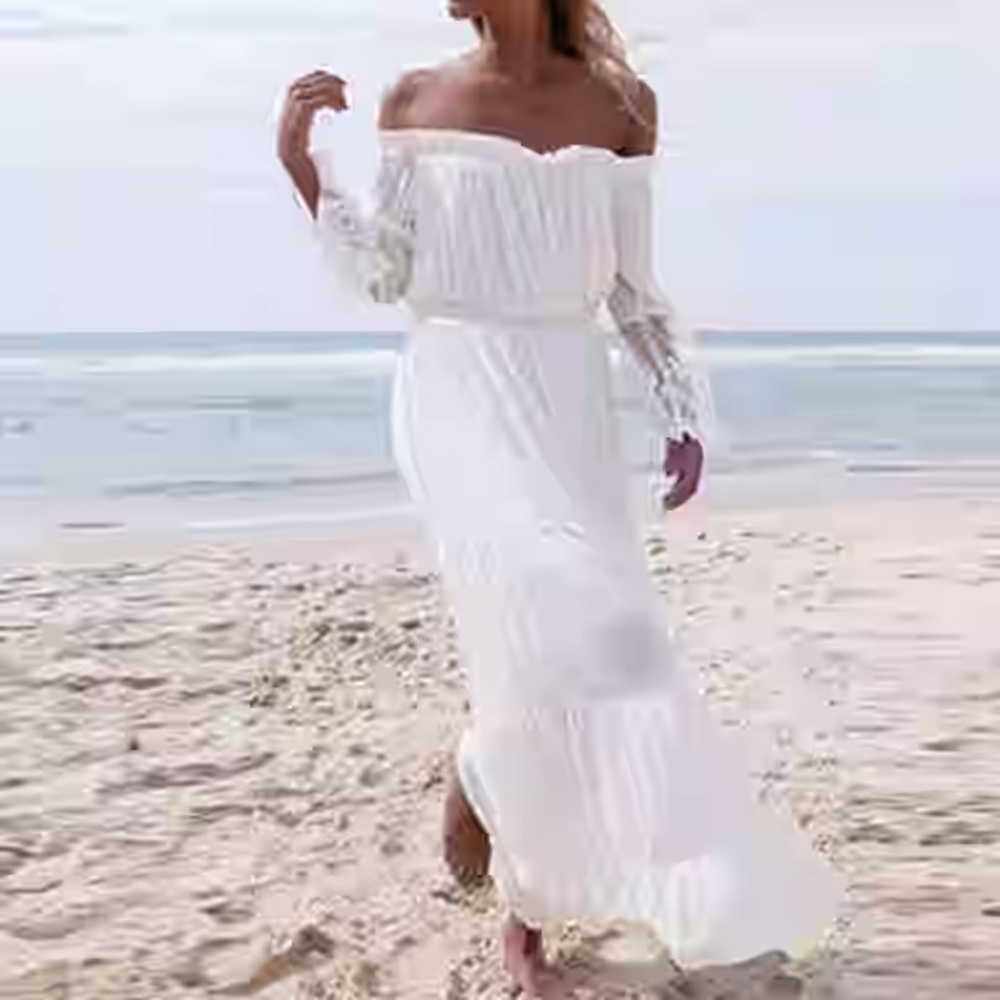 Elegant White Off-Shoulder Dress white boho dress - Picture 3 of 8